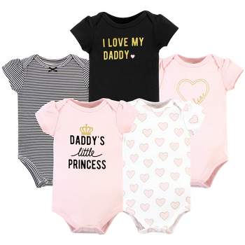 Hudson Baby Infant Girl Cotton Bodysuits, Pink Daddys Little Princess 5-Pack