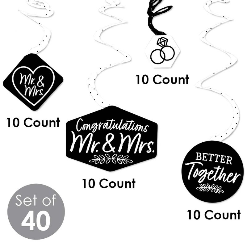 Big Dot of Happiness Mr. and Mrs. - Black and White Wedding or Bridal Shower Hanging Decor - Party Decoration Swirls - Set of 40, 5 of 9