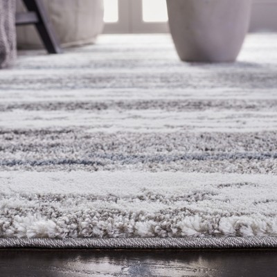Blue and Gray Abstract Hand-Knotted Synthetic Area Rug