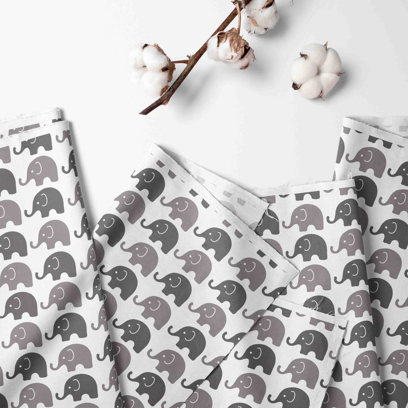 Bacati - Elephant White and Gray 100 percent Cotton Universal Baby Crib or Toddler Bed Fitted Sheet, 3 of 7