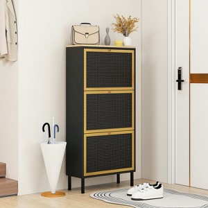 Halitaa 3 Metal Door Shoe Rack, Freestanding Modern Shoe Storage Cabinet, Metal rattan, for Entryway - 1 of 4