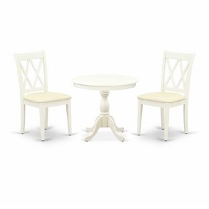 3-Piece Linen White Finish Solid Wood Top - Dining Room Set - Seats 4 - 1 of 4