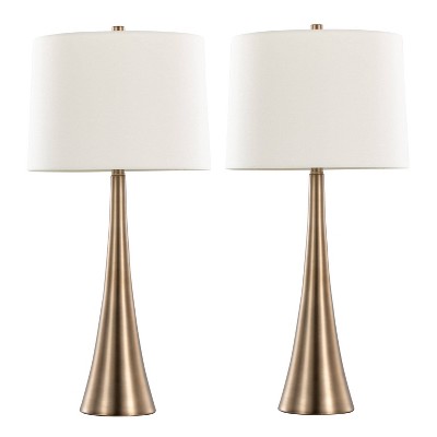 Matte Golden Bronze 29.5" Metal Table Lamp Set with White Linen Shade