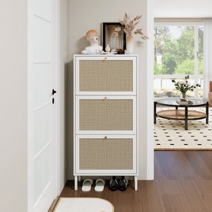 TIRAMISUBEST Rattan 3 Door Shoe Rack, Freestanding Modern Shoe Storage Cabinet, for Entryway - 1 of 4