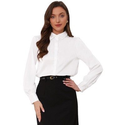 INSPIRE CHIC Women's Pointed Collar Long Sleeve Button Down Office Shirts