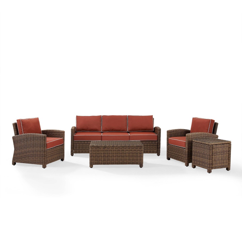 Photos - Garden Furniture Crosley Bradenton 5pc Outdoor Wicker Sofa Seating Set - Sangria - : Steel F 