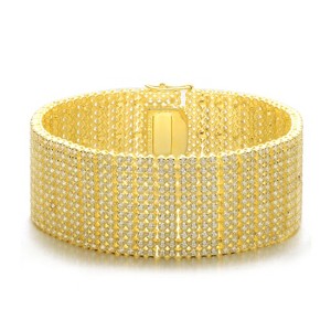 Guili Sterling Silver 14K Gold-Plated Cubic Zirconia Cuff Bracelet, Sleek and Timeless Design with Sparkling Stones for Sophisticated Style - 1 of 2
