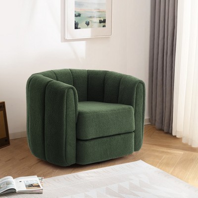 37"W 360° Swivel Chair Accent Armchair, Wood Upholstered Sofa Chair Barrel Chair for Living Room -Frevyn