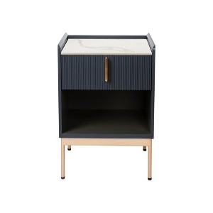 FONTOI End Table Contemporary Stone Top End Table Luxury Gold Frame Nightstand for Bedroom and Modern Living Room, White+gray, 19.7"*15.7"*19.1" - 1 of 4