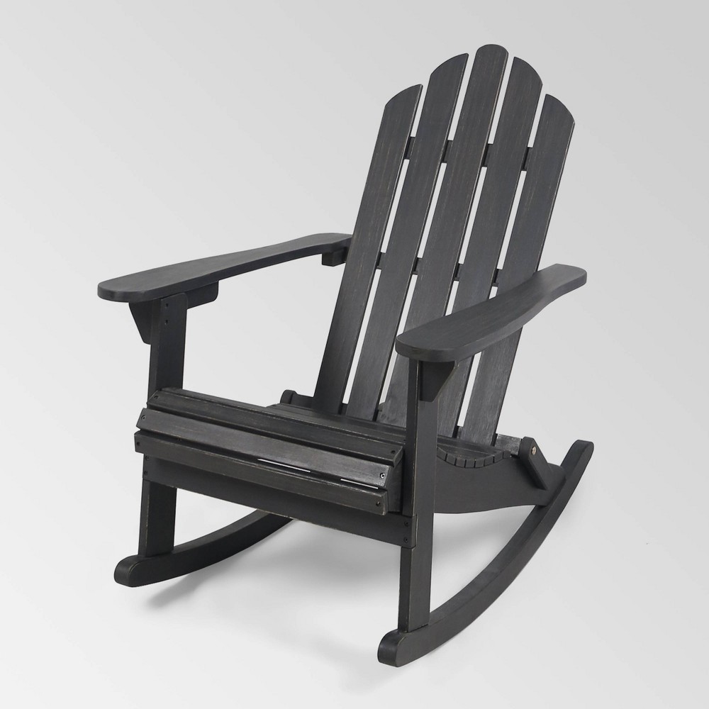 Hollywood Acacia Wood Adirondack Rocking Chair Dark Gray Christopher Knight Home