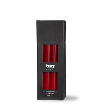 tag Color Studio Single 10" Straight Taper Unscented Smokeless Paraffin Wax Candle Cranberry Burn Time 10 hrs. Sold in Units of 1