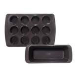 Saveur Selects Non-stick Carbon Steel 12.25"x5"x2.75" Loaf and 15"x9.7"x1.2" Muffin Set