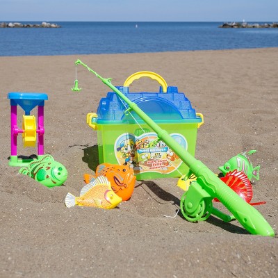 Kids Toy Fishing Set with Magnetic Fishing Pole and Reel, 6 Fish, Sand Wheel and Tackle Box- Fun Pretend Play Toys for Boys and Girls By Toy Time