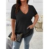 Women's Plus Size V Neck Tops  Casual Color Shirts Lightweight Short Sleeve Blouses - 2 of 3