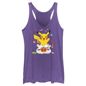 Women's Pokemon Halloween Pikachu Bag of Candy Racerback Tank Top - 1 of 4