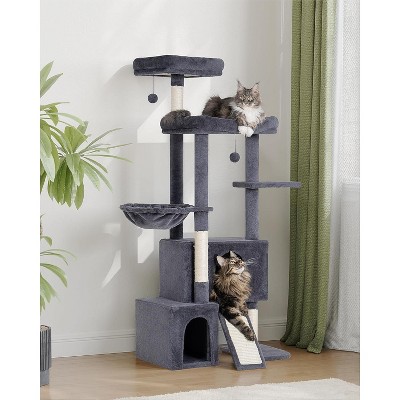 61'' Tall Cat Tree with 2 Condos for Large Adult Cats, Multi-Level Cat Play Tower with Large Perch Scratch Pad Post Hammock