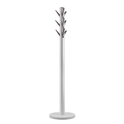 Sleek Flapper 9-Hook White Wooden Freestanding Coat Rack