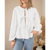 Women's Spring Fall Babydoll Peplum Blouse Shirt Puff Long Sleeve Bow Tie Front Trendy Cute Going Out Tops - 4 of 4