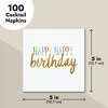 Juvale 100-Pack Rainbow Happy Birthday Disposable Paper Napkins Party Supplies 5"x5" - 3 of 4