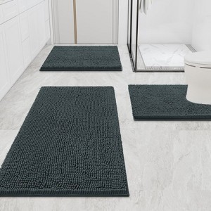 Home Mart Goods 3 Piece Set Charcoal Grey Soft Cozy Plush Chenille Bath Mat Highly Absorbent Bathroom Rug - 1 of 4