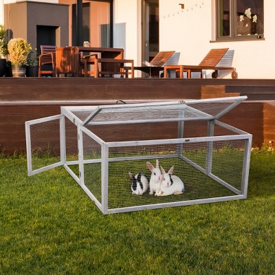 LAOTIES Folding Wooden Rabbit Hutch with Roosting Bar,Collapsible Outdoor Bunny Cage for Small Pets