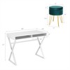 Costway Vanity Table Set Writing Desk Makeup Table w/Round Storage Ottoman Pink/Green - 3 of 4