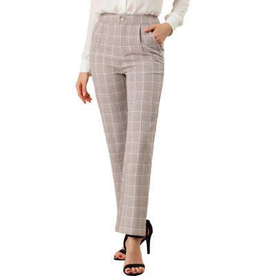 Allegra K Women's Plaid Elastic Waist Casual Work Office Long Trousers ...