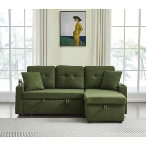 TiramisuBest 3 in 1 Pull Out Couch & L Shaped Sectional Sofa Chenille Convertible Storage Ottoman - 1 of 4