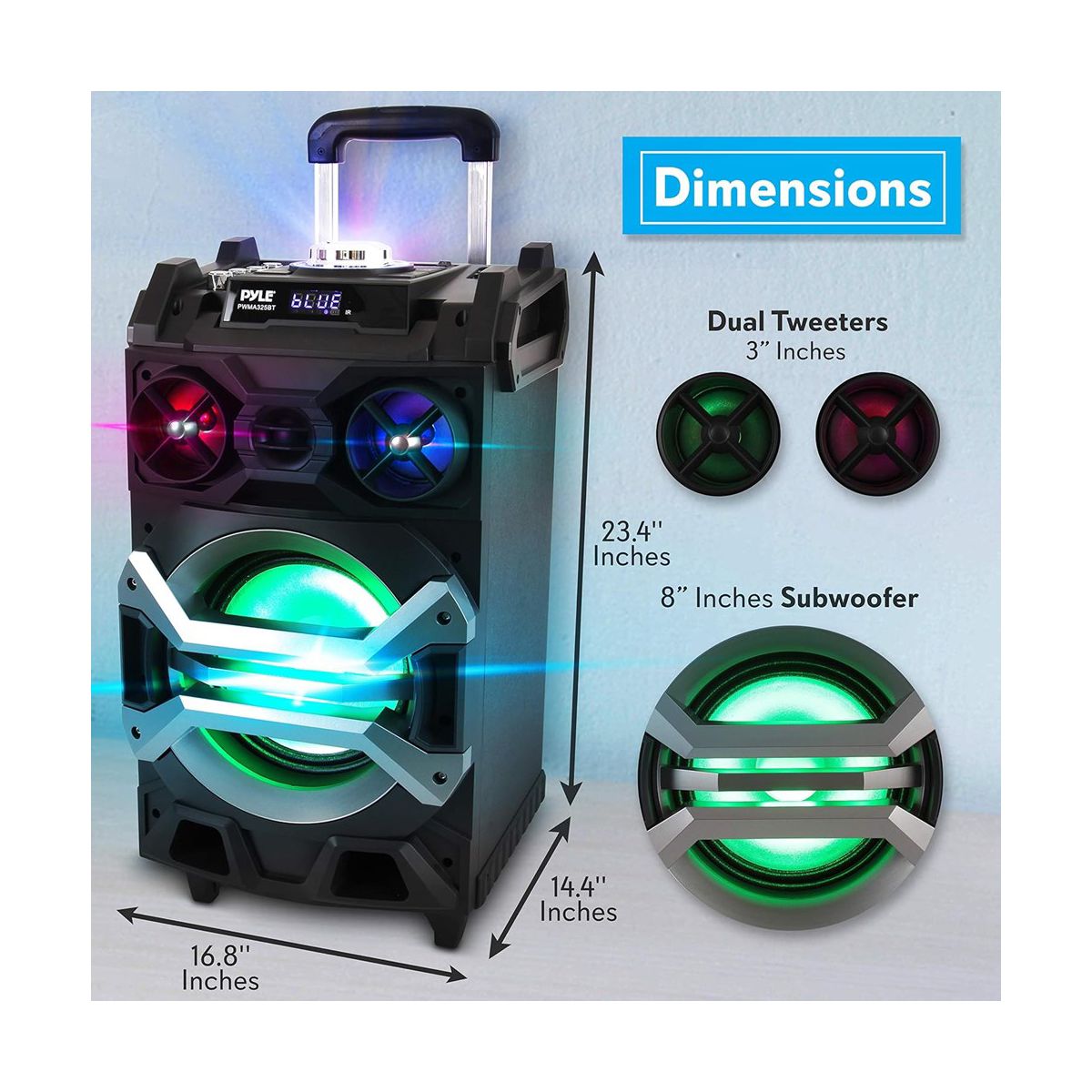 Pyle Portable Bluetooth Karaoke Speaker System with DJ Lights PWMA325BT - thumbnail 2