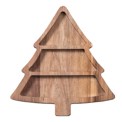 Transpac Wood Holiday Tree Serving Platter Multicolored Christmas Decor Perfect for Treats and Gift Giving