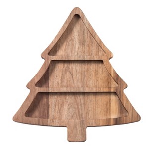 Transpac Wood Holiday Tree Serving Platter Multicolored Christmas Decor Perfect for Treats and Gift Giving - 1 of 3