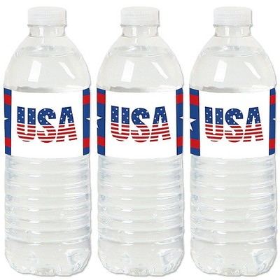 Big Dot of Happiness Stars and Stripes - Memorial Day, 4th of July and Labor Day USA Patriotic Water Bottle Sticker Labels - Set of 20