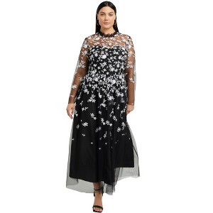 June + Vie by Roaman's Women's Plus Size Mesh-Overlay Maxi Dress - 1 of 4