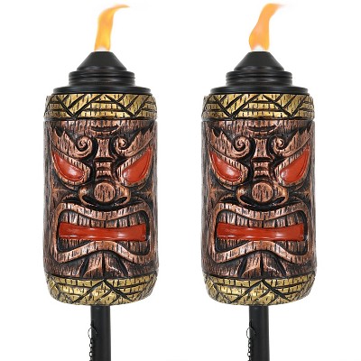 Sunnydaze Outdoor 3-in-1 Adjustable Height Tiki Face Patio and Lawn Torch Light Set