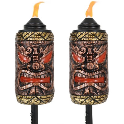 Sunnydaze Outdoor 3-in-1 Adjustable Height Tiki Face Patio and Lawn Citronella Torch Light Set - 2pk