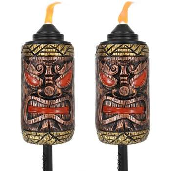 Sunnydaze Outdoor 3-in-1 Adjustable Height Tiki Face Patio and Lawn Torch Light Set