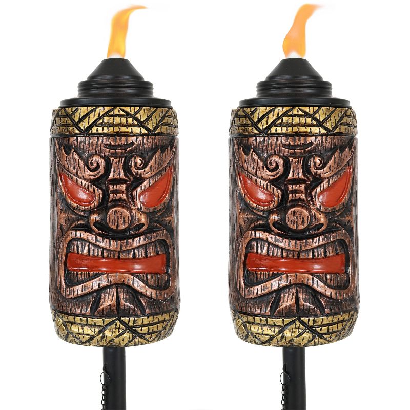 Sunnydaze Outdoor 3-in-1 Adjustable Height Tiki Face Patio and Lawn Torch Light Set, 1 of 13