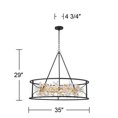 Black and Gold Crystal 35" Round LED Pendant Chandelier