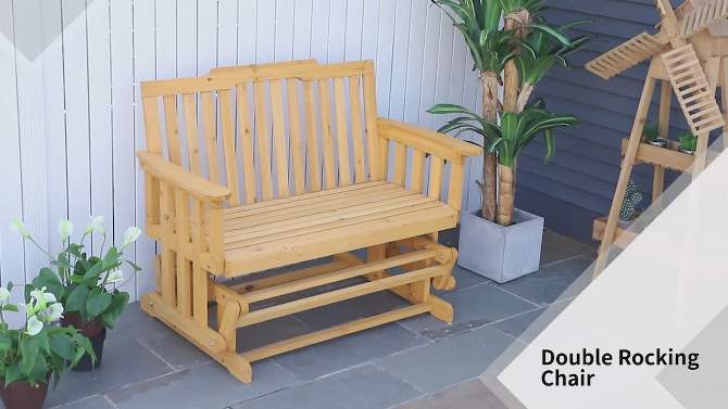 Outsunny Wooden Patio Glider Bench, Wood Outdoor Loveseat with High Back and Armrests, 2-Seat, 2 of 9, play video