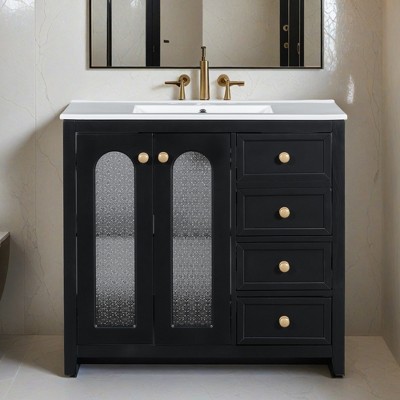 36-inch bathroom vanity with two soft close doors, adjustable shelves and three drawers - Leovsnove