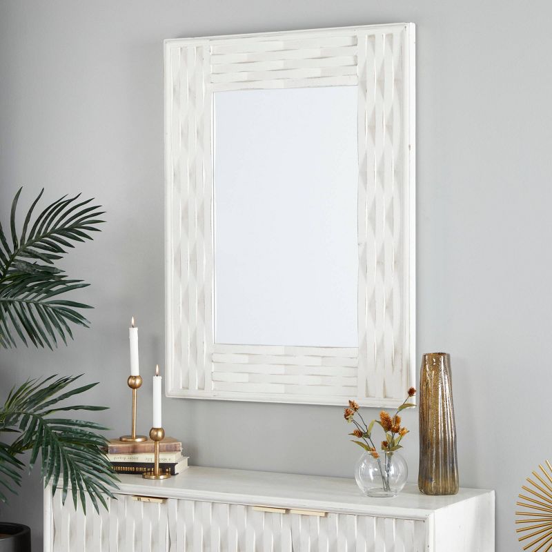 Contemporary Wood Rectangle Wall Mirror Textured Frame White - Olivia &#38; May, 2 of 5