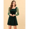INSPIRE CHIC Women's Mesh Sheer Puff Long Sleeve Square Neck Glitter Star Mini Velvet Dress - 3 of 4