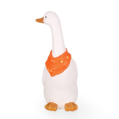 28" Concrete Doney Outdoor Goose Garden Statue - White and Orange - Christopher Knight Home