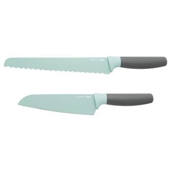 BergHOFF Leo 2Pc Mint Kitchen Knife Set, Serrated Bread Knife, Santoku Knife