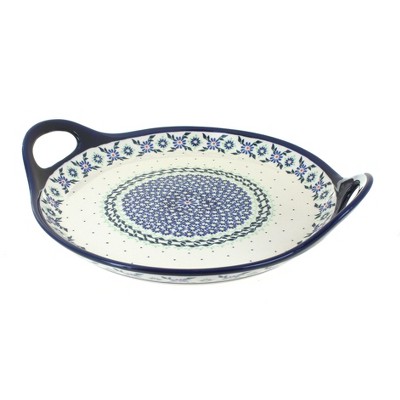 blue serving tray with handles