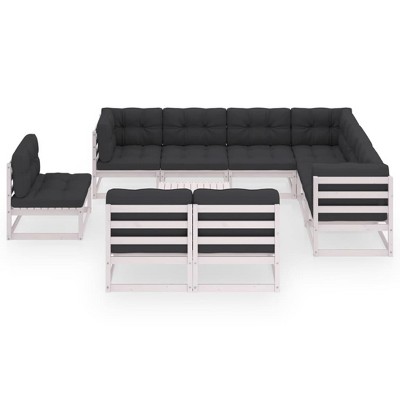 vidaXL Patio Furniture Set 10 Piece Outdoor Sectional Sofa Solid Wood Pine - White With Cushions