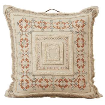 Saro Lifestyle Printed + Tufted Floor Pillow - Poly Filled, 30" Square, Natural