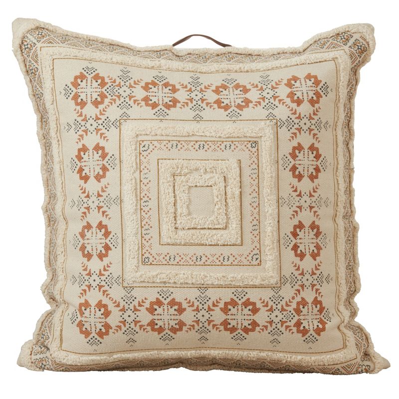 Saro Lifestyle Printed + Tufted Floor Pillow - Poly Filled, 30" Square, Natural, 1 of 5