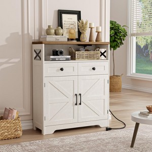 Storage Cabinet with Charging Station, Small Coffee Bar, Microwave Stand Buffet Sideboard Rack - 1 of 4