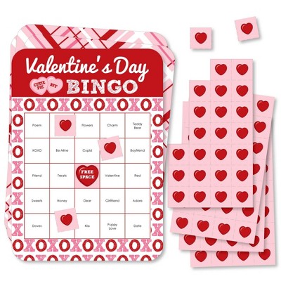 Big Dot of Happiness Conversation Hearts - Bingo Cards and Markers - Valentine's Day Party Bingo Game - Set of 18